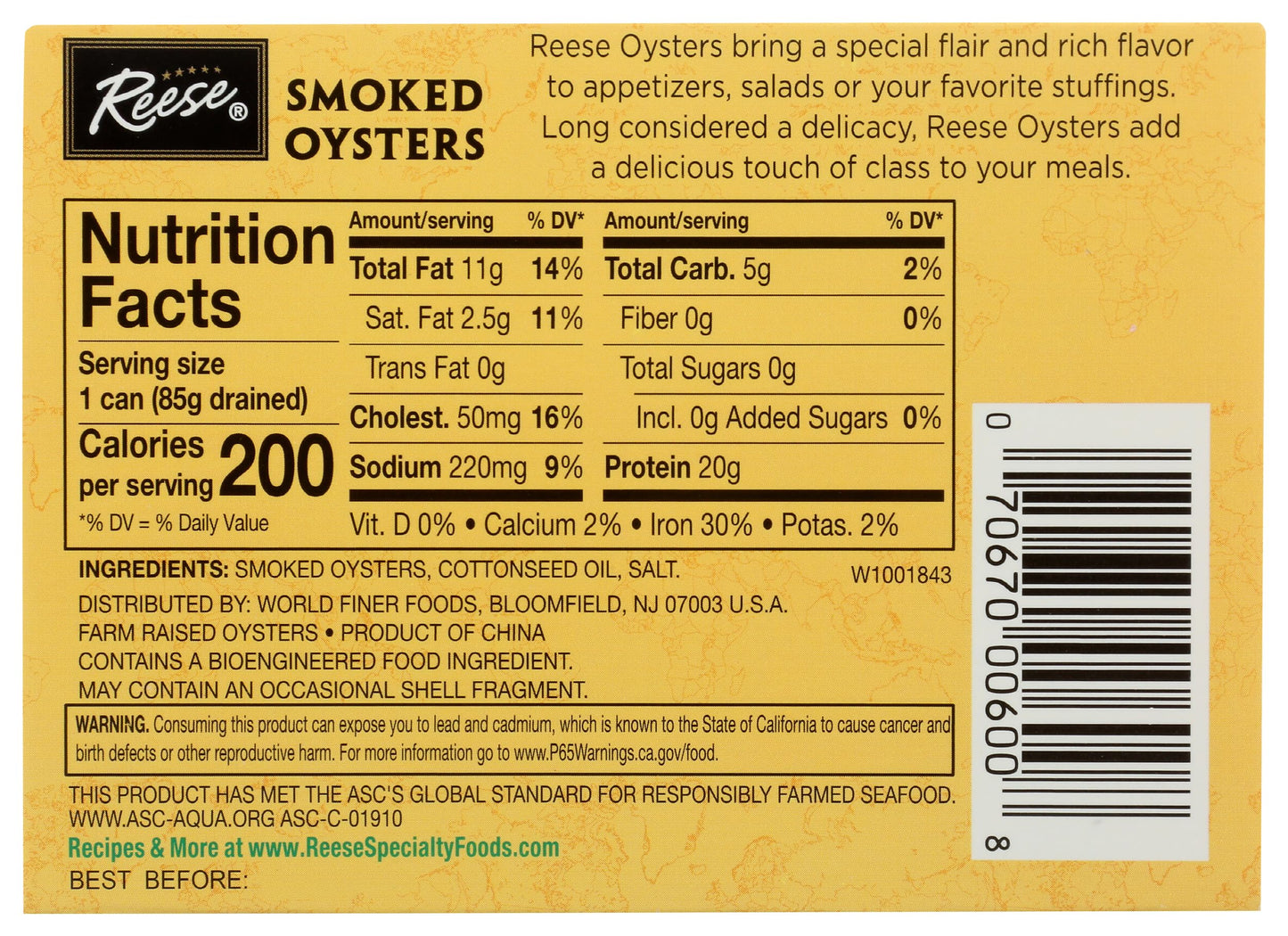 Reese Medium Smoked Oysters, 3.7-Ounces (Pack Of 10)