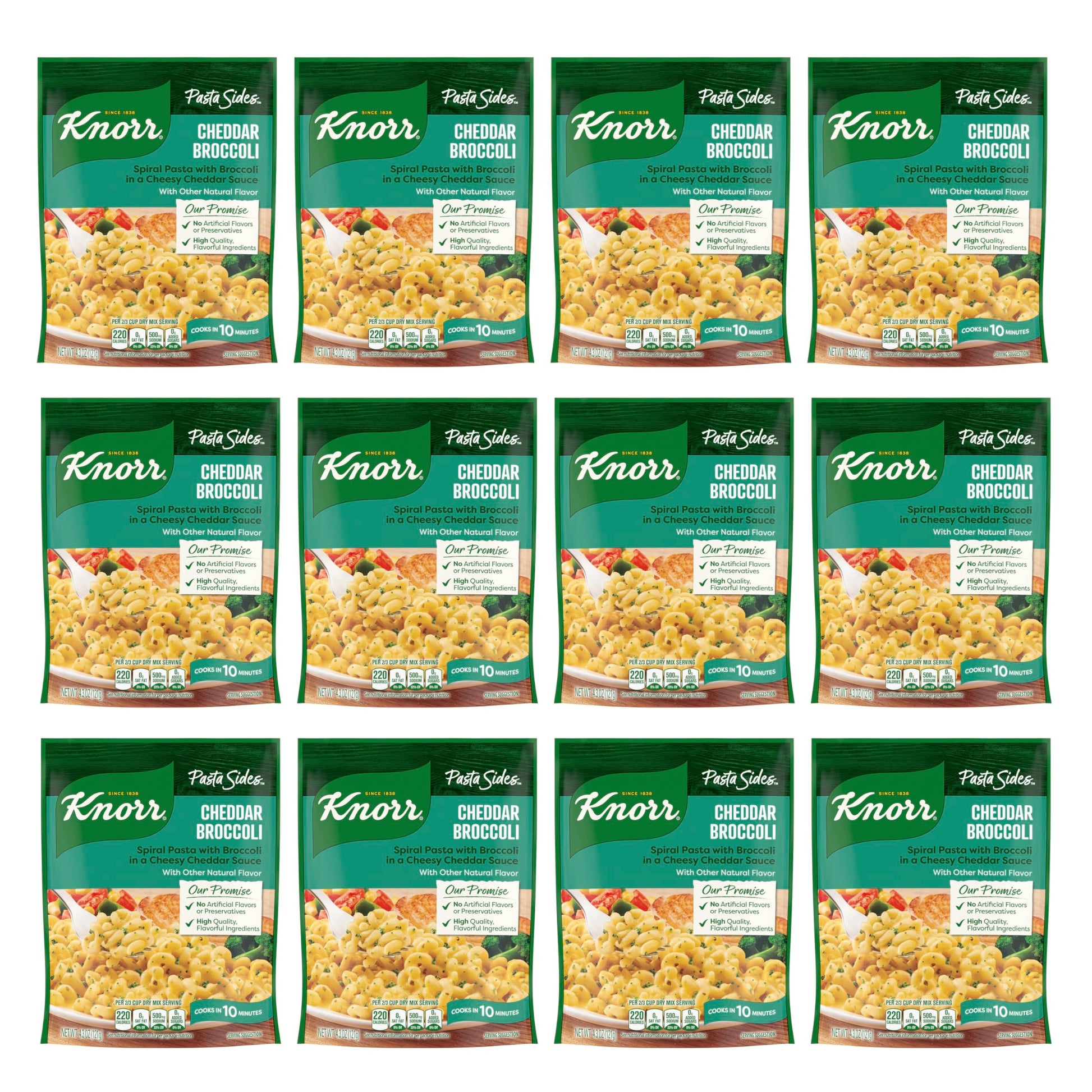 Knorr Pasta Sides 12 count Cheddar Broccoli for delicious, rich meal starter, pasta side or one sreduceet meal 7 minute preparation easy pasta dishes 4.3 oz