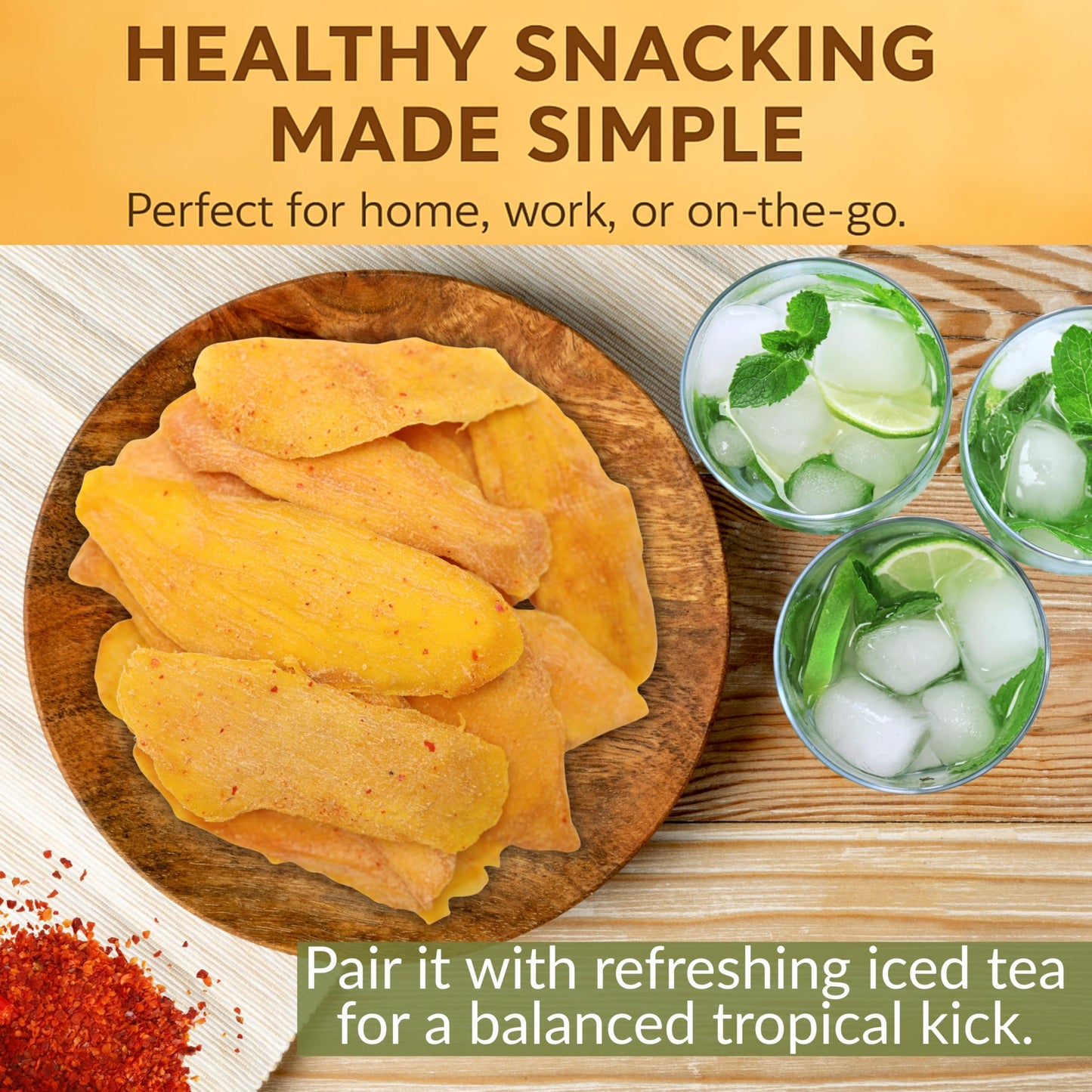 Low Sugar Added SPICY Dried Mango Slices 32 Oz - Delicious Texture Soft & Juicy Low Sugar Added Dried Mango - Naturally Ripened