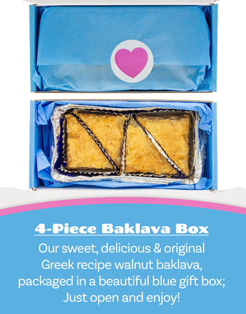 Bakluva 4-Piece Baklava Pastry Dessert Gift Box - (4) Large 2.3 Oz (66 Gram) Pieces - Perfect For Gifts, Parties, And More