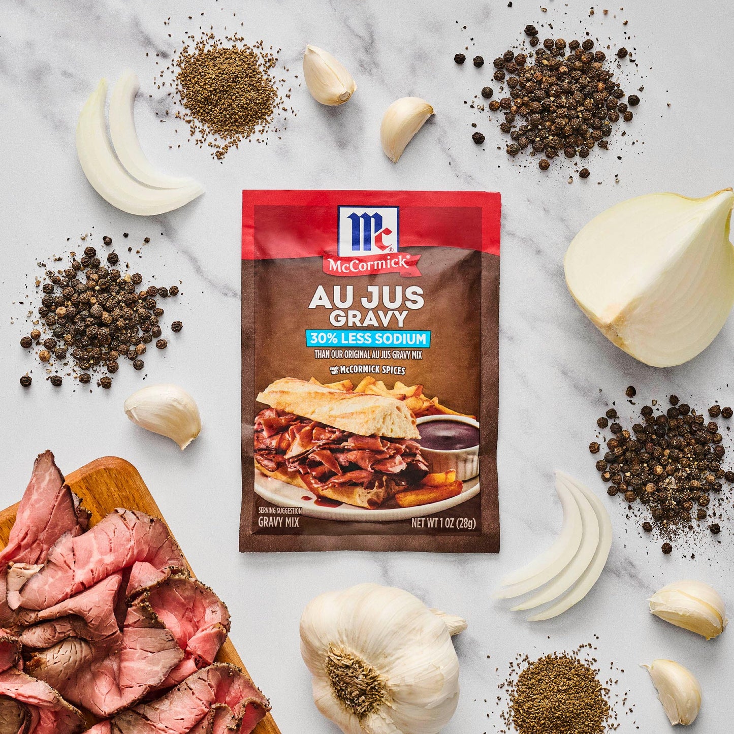 McCormick 30% Less Sodium Au Jus Gravy Mix  1 oz (Pack of 12)