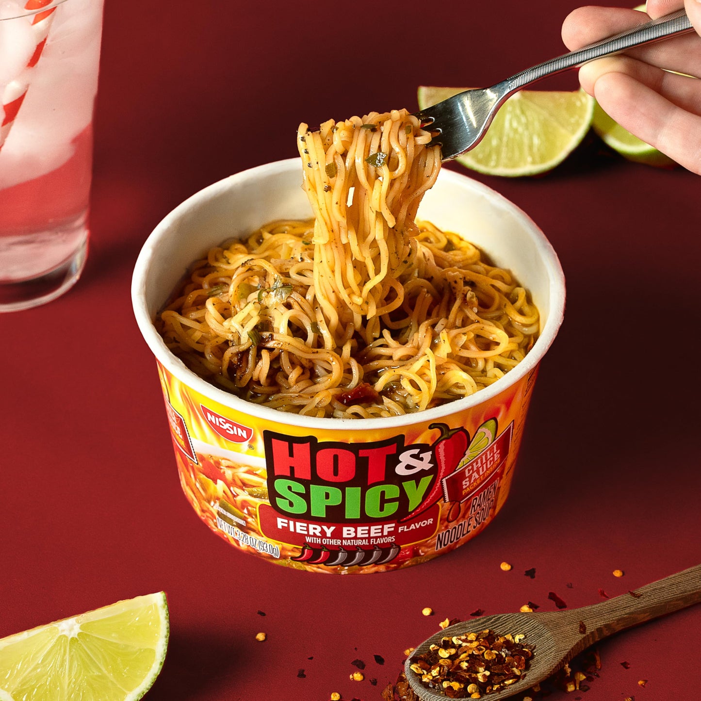 Nissin Hot & Spicy Ramen Noodle Soup, Fiery Beef, 3.28 Ounce (Pack Of 6)