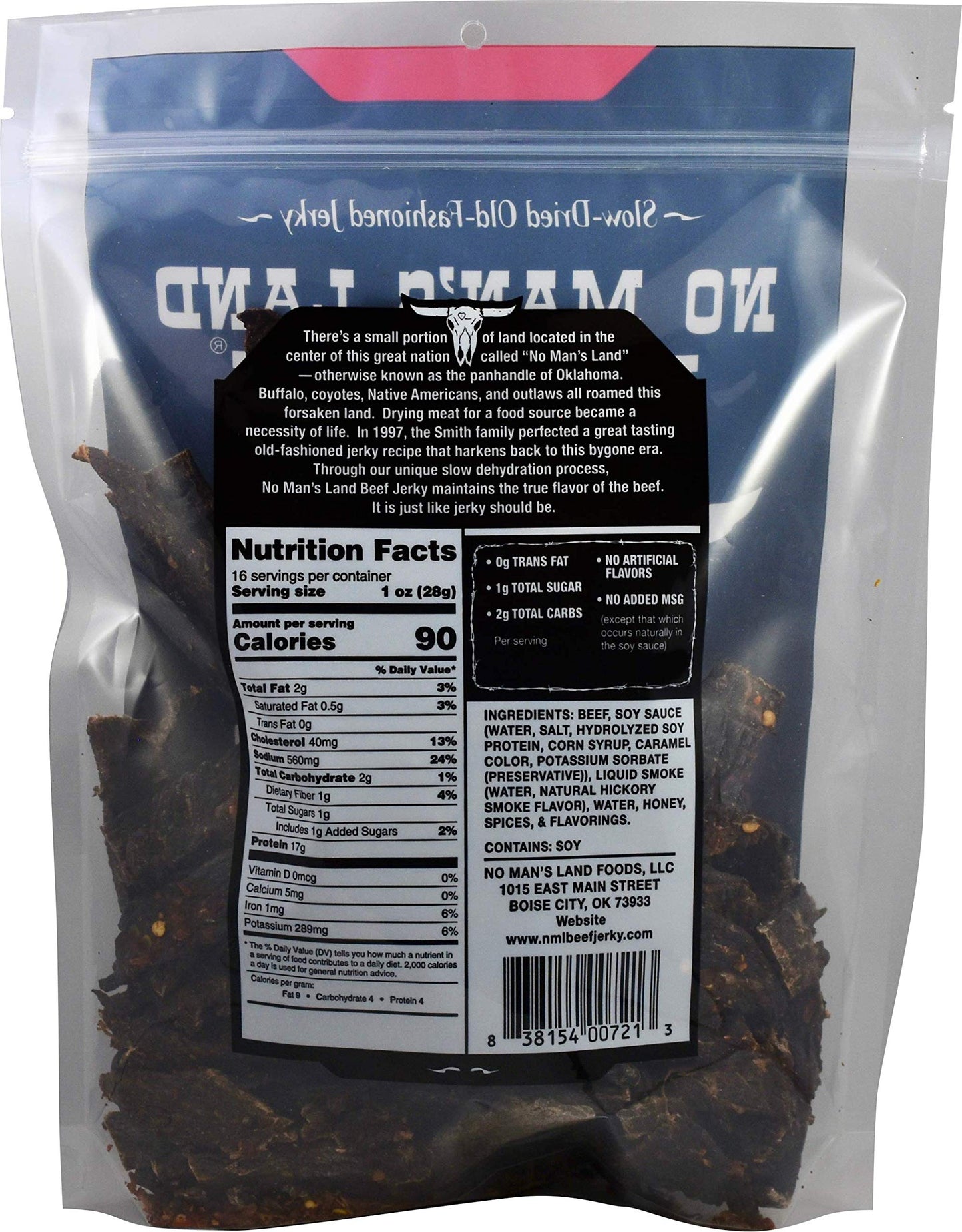 No Mans Land Hot Beef Jerky High Protein Low Calorie Low Carb Beef Snack 16Oz Bag