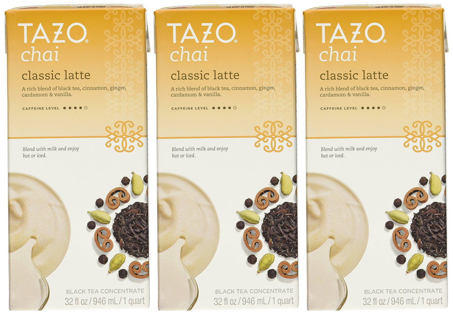 Tazo Chai Natural Spiced Black Tea Latte Concentrate 32-Ounce Boxes (Pack Of 3)