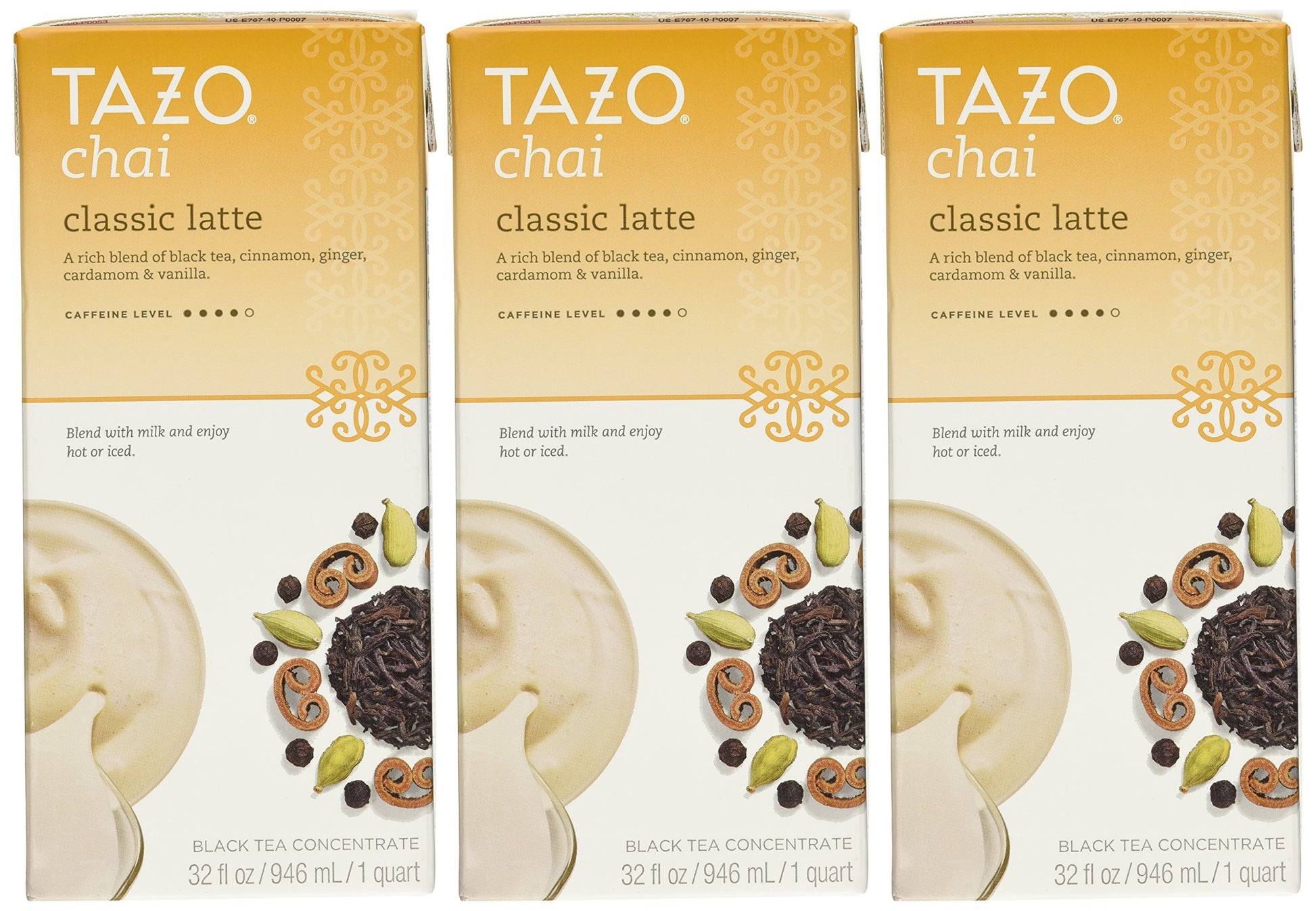 Tazo Chai Natural Spiced Black Tea Latte Concentrate 32-Ounce Boxes (Pack Of 3)