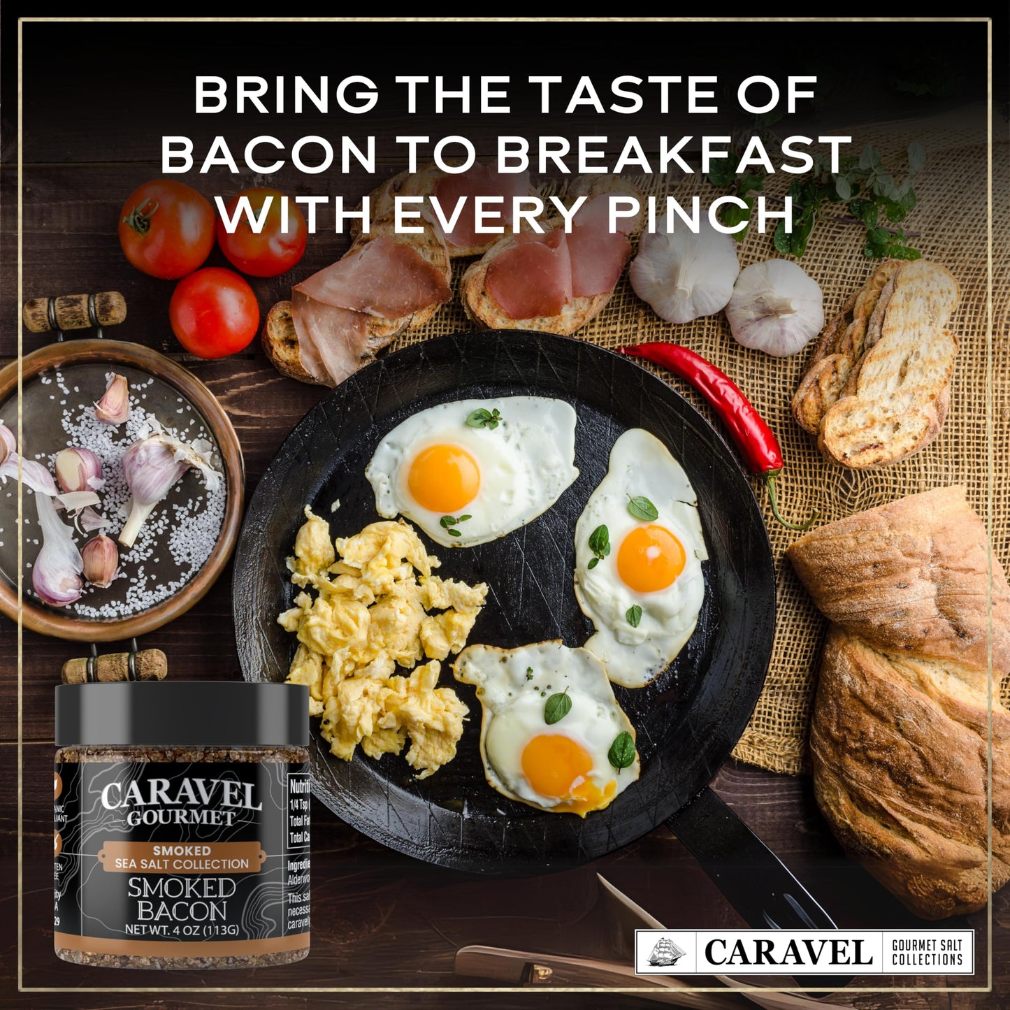 Caravel Gourmet Smoked Bacon Sea Salt 4 oz Jar 2-Pack