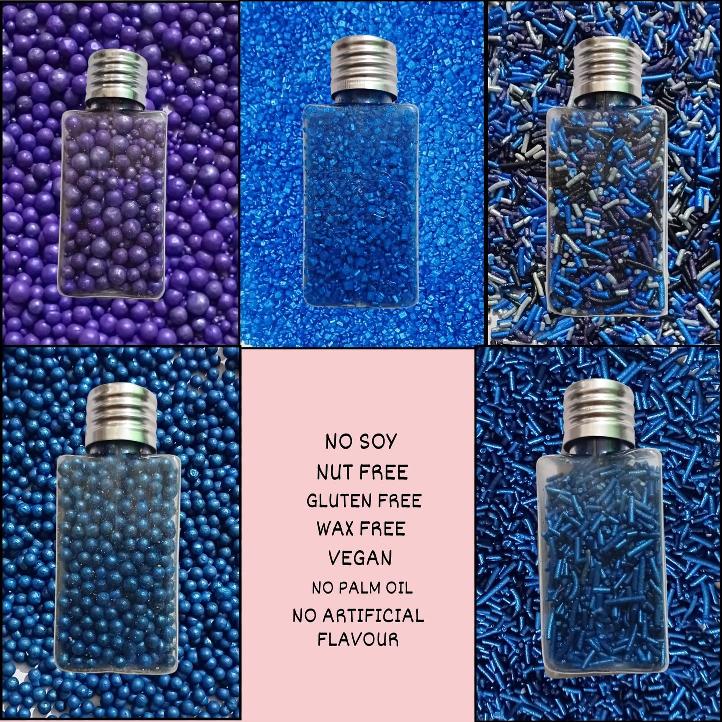 Confect Edible Cake Sprinkles - Decorating Mix | Navy & Blue Purple Pearls, Silver & Black Jimmies, Blue Sparkling Sugar | Sprin