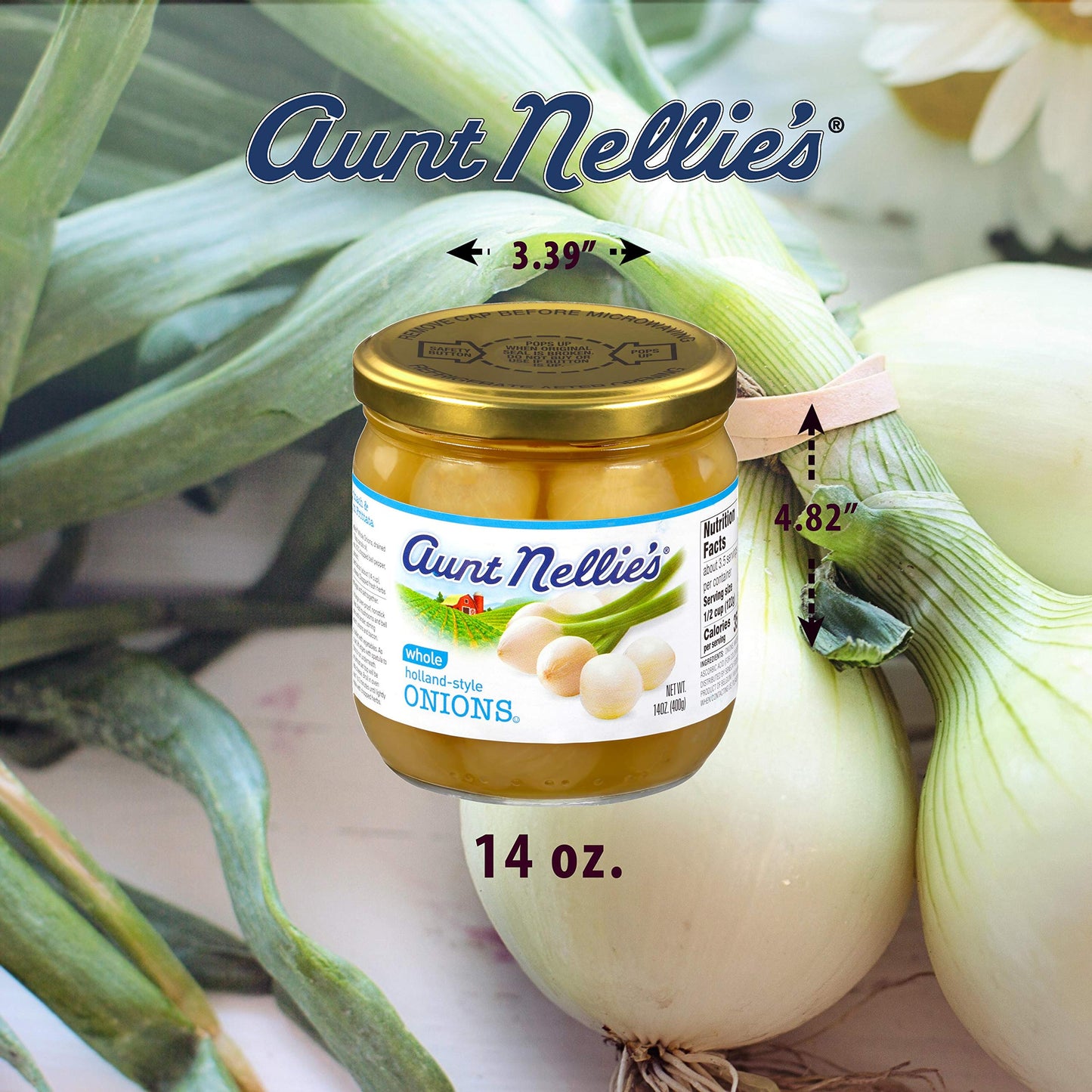Aunt Nellies Whole Holland-Style Onions | Mildly Sweet-Tart And Delicious | Imported Bite-Sized, Plump Onions | Soup, Stews, Cas