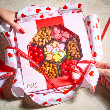 Nut Cravings Fathers Day Gourmet Dad Treats - Mixed Nuts & Heart Candy Gift Basket In Red Gold Box (7 Assortments, 1 Lb) Food Ar