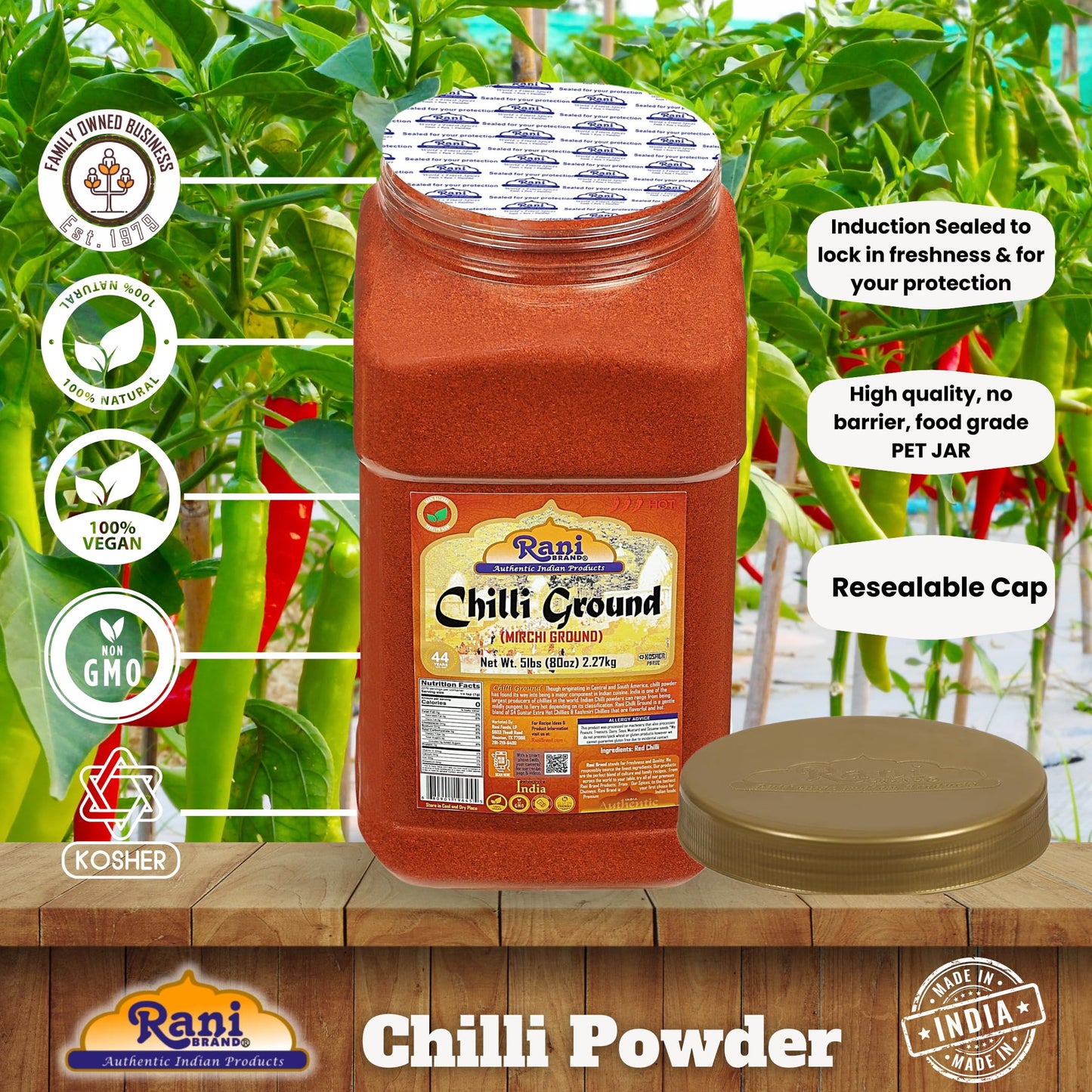 Rani Chilli Powder (Mirchi) Ground Indian Spice 80Oz (5Lbs) 2.27Kg Bulk Pet Jar ~ All Natural | Salt-Free | Vegan | No Colors |