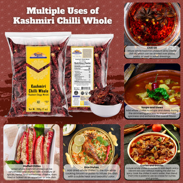 Rani Kashmiri Chilli Whole (Deggi Mirch, Low Heat) 7Oz (200G) ~ Natural | Salt-Free | Vegan | No Colors | Gluten Friendly | Non-
