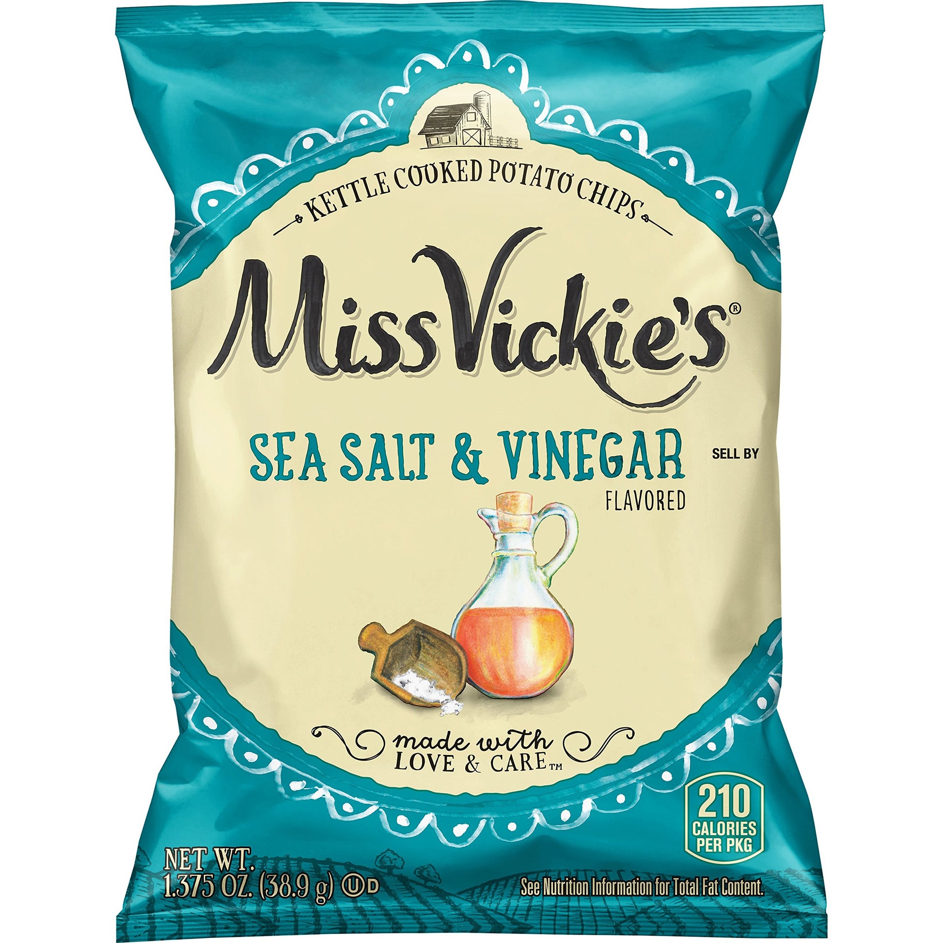 Miss Vickie'S Kettle Cooked Potato Chips, Sea Salt & Vinegar, 1.375 Ounce (Pack Of 64)