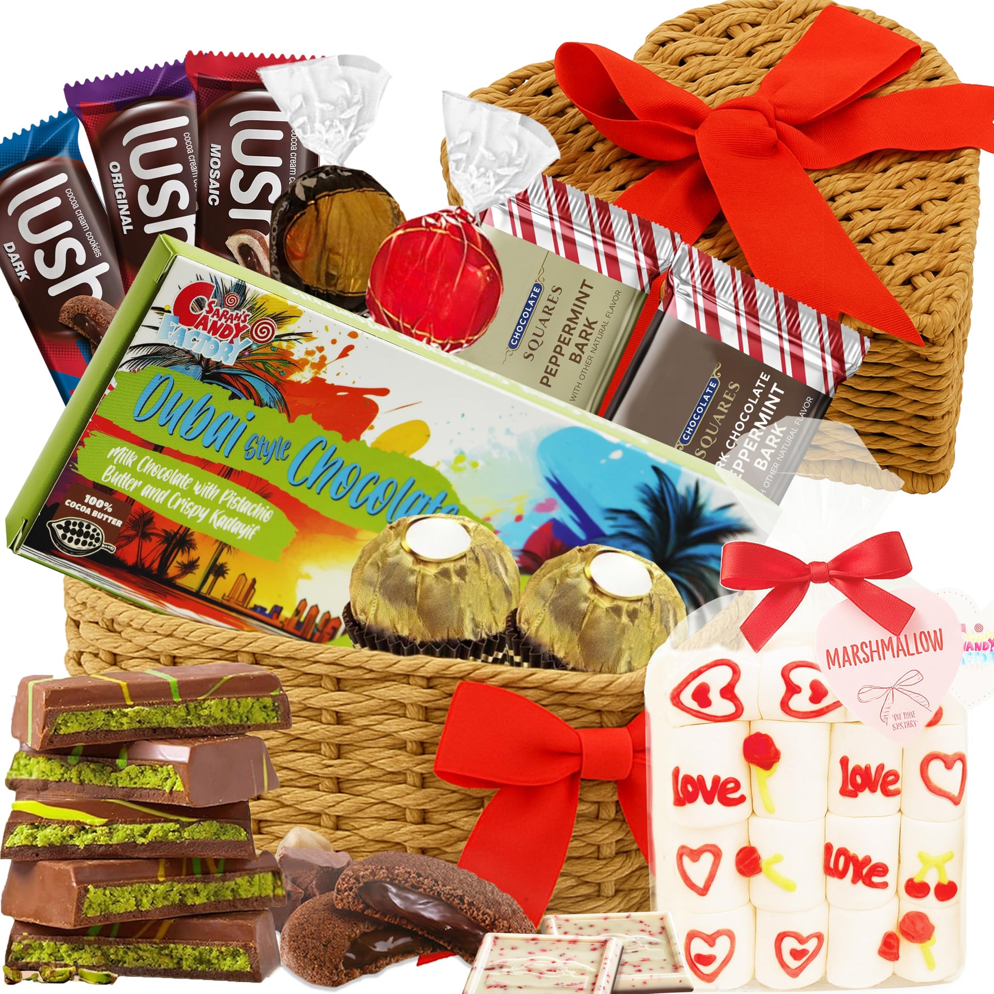 Heart Shaped Gift Basket 41 Count  Includes Assorted Chocolates  Cookies & Marshmallows  Romantic Gift For Valentines Day  Anniversary  Birthday Or Special Occasion