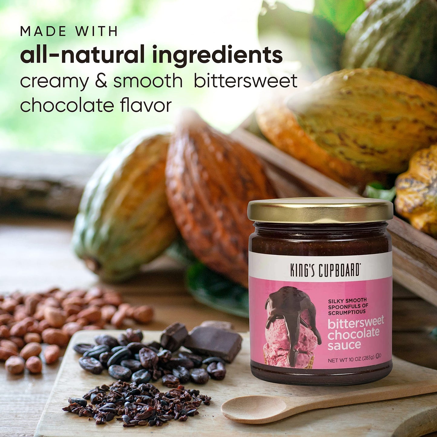 Kings Cupboard Bittersweet Chocolate Sauce - The Perfect Hot Fudge Sauce For Topping Ice Cream & Desserts, Chocolate Coffee Drizzle, Baking, Fondue, Ganache - Gluten-Free, Kosher, All Natural 10 Oz