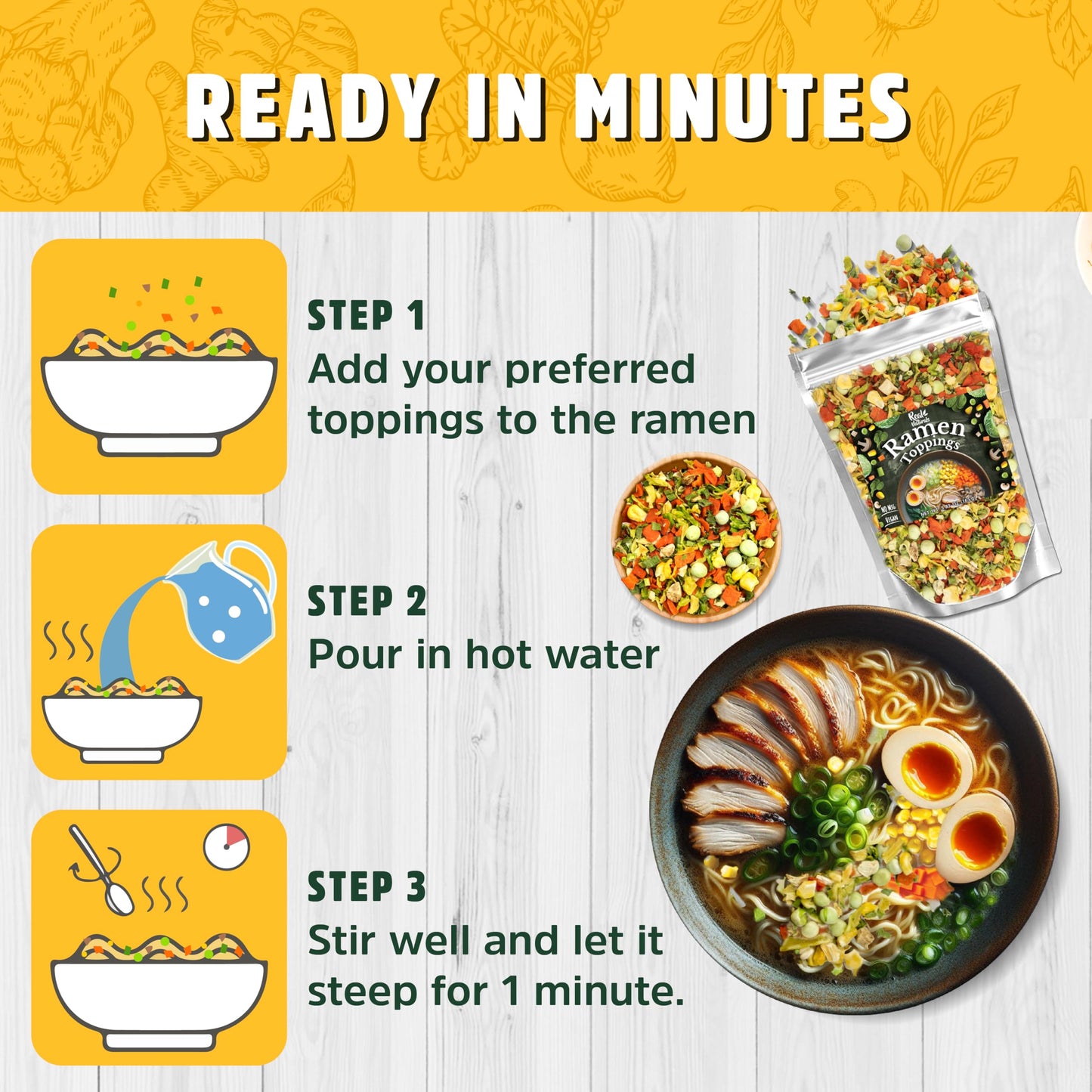 Real Naturals Dried Ramen Toppings, Dehydrated Vegetables Mix, 5.82 oz