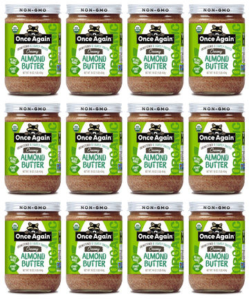 Once Again Organic Creamy Almond Butter, 16Oz - Lightly Toasted - Salt Free, Unsweetened - Usda Organic, Gluten Free Certified, 