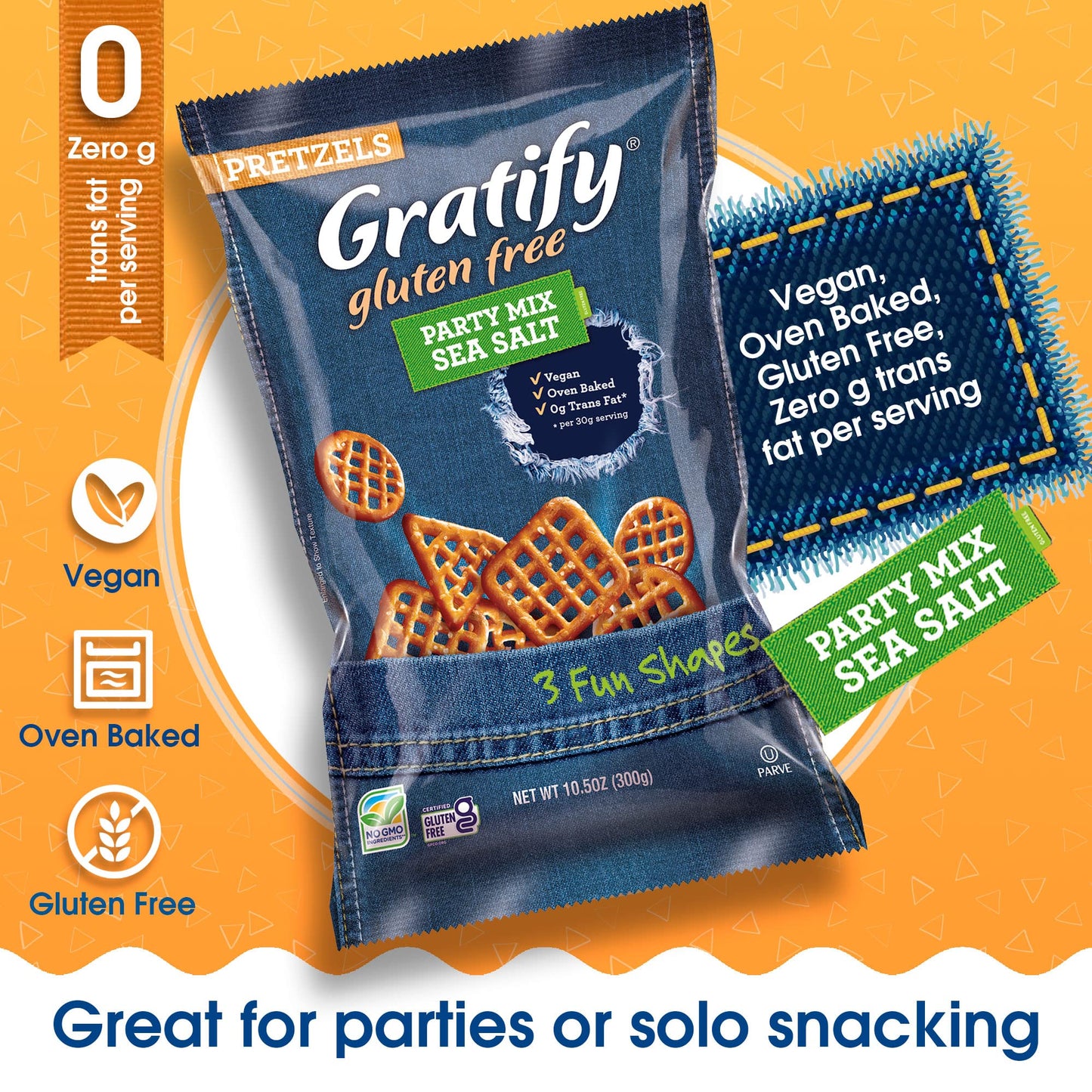 Osem Gratify Pretzel Party Mix Sea Salt 2 pack (10.5 ounce x 2) Vegan and Gluten Free Oven Baked Deliciousness