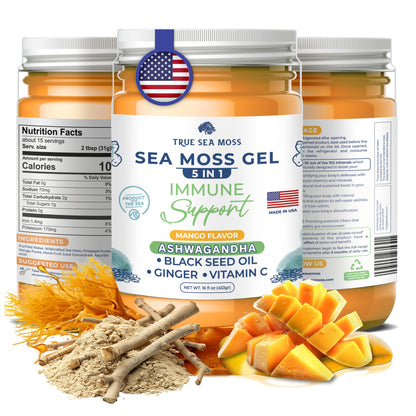 TrueSeaMoss Wildcrafted Irish Sea Moss Gel with Ashwagandha, Made with Organic Seamoss, Rich in Minerals & Vitamins - Supports H