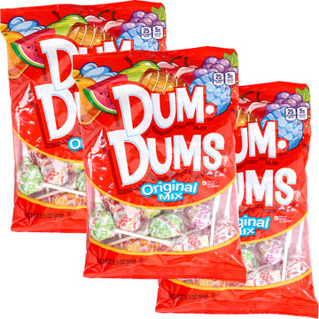 Dumdums Original Mix Lollipops, 3.5 Ounce Bags (Pack Of 3), Approx. 42 Lollipops Total (14 Lollipops Per Bag), Gluten Free Hard
