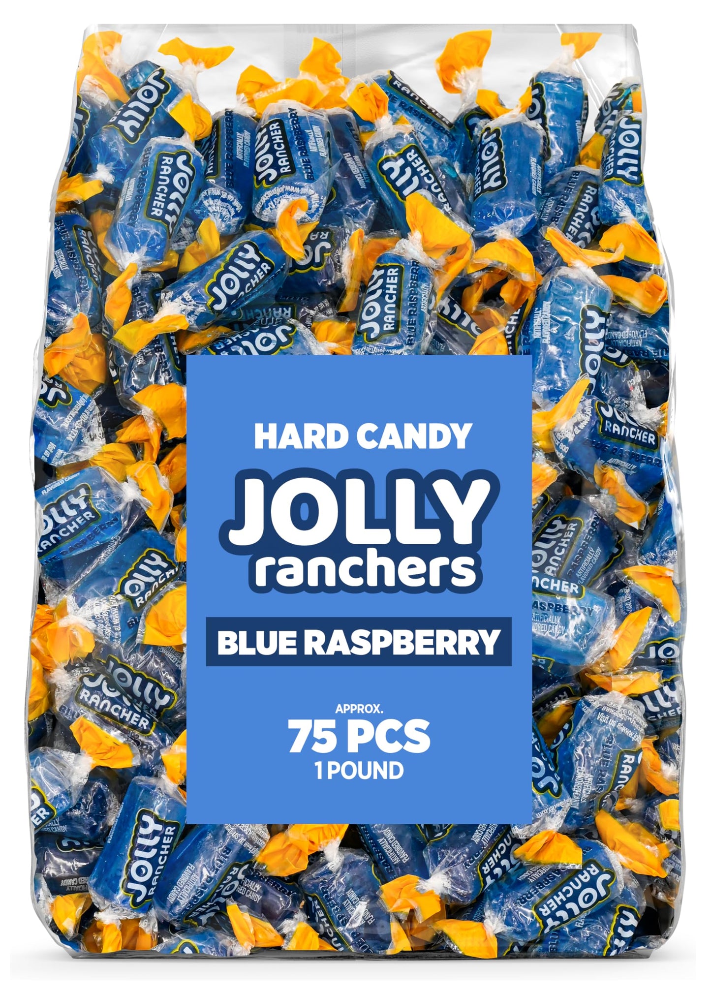 Blue Raspberry Jolly Ranchers Hard Candy - Original Flavor - 1 LB Bulk Bag (Approx. 75 Pieces) - Individually Wrapped Tart & Swe