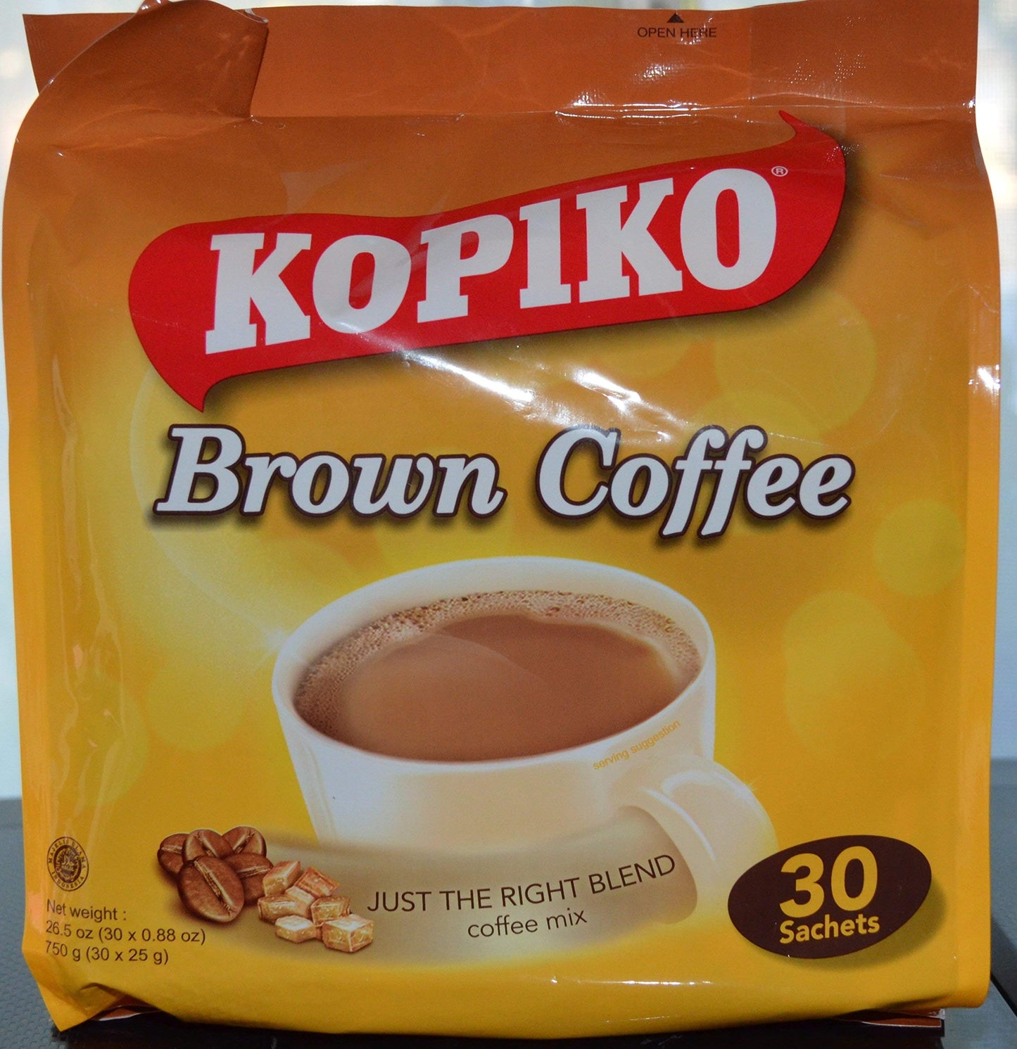 Kopiko Instant 3 in 1 Brown Coffee Mix with Creamer and Sugar, 30 Count, 0.88 Ounce Per Pack