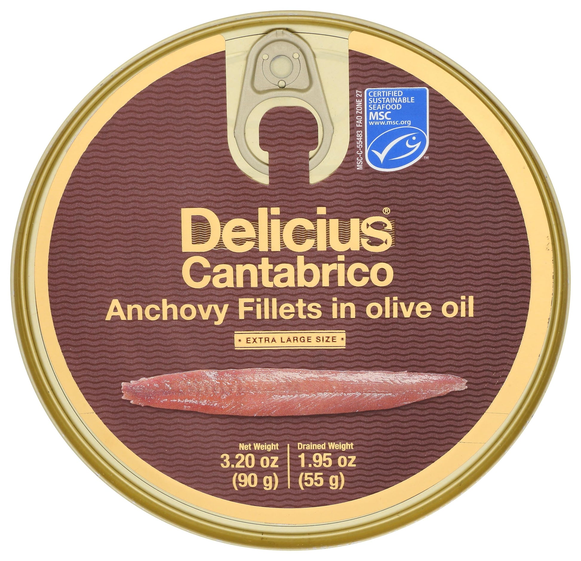 Delicius, Fillets Anchovy Cantabrian Sea In Olive Oil MSC, 3.2 Ounce