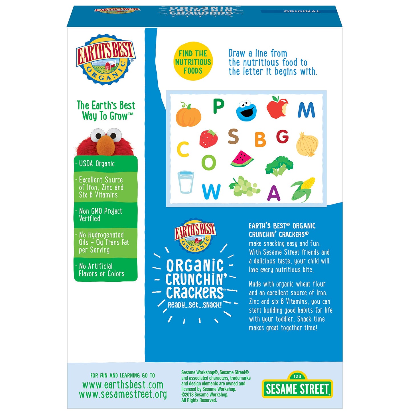 Earth'S Best Organic Sesame Street Toddler Crunchin' Crackers, Original, 5.3 Oz. Box