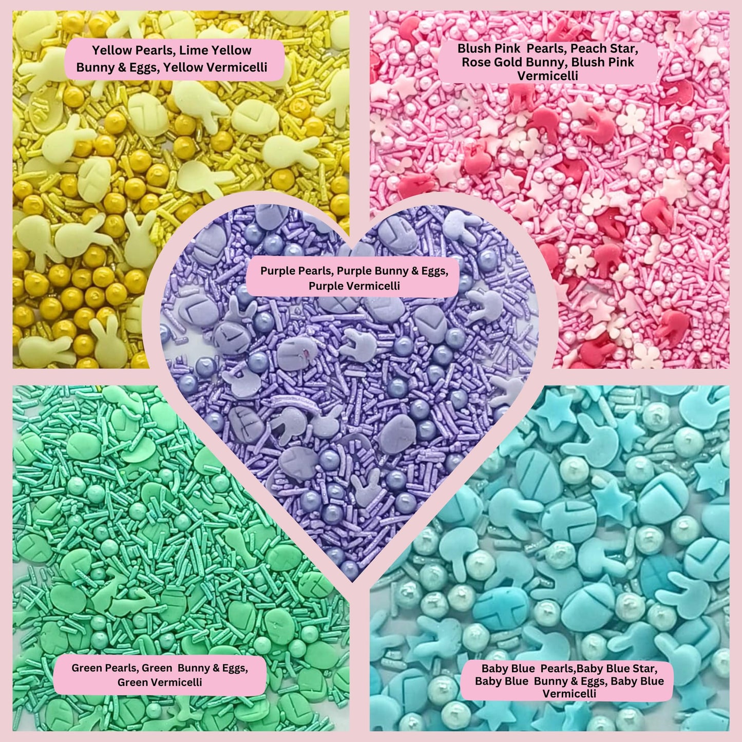 Confect Baby Shower Sprinkles - Assorted Pack Of 5 (Parrot Green, Pink, Purple & Yellow) | Edible Sprinkles For Baking, Cake & C