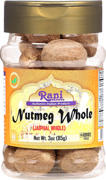 Rani Nutmeg Whole Spice, Vegan, Gluten Friendly, Non-GMO, Kosher, 3oz (85g) PET Jar, Indian Origin