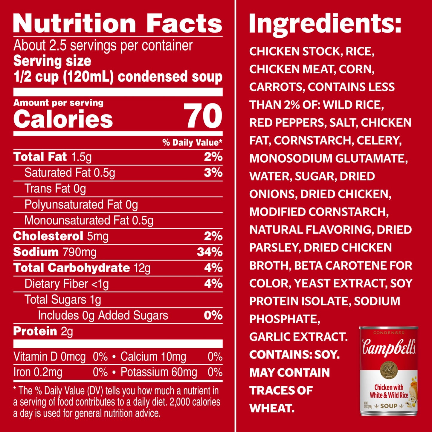 Campbells Condensed Chicken and Rice Soup With White and Wild Rice, 10.5 oz Can