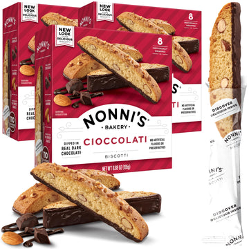 Nonni's Cioccolati Almond Biscotti Italian Cookies - 3 Boxes Biscotti Individually Wrapped Cookies - Italian Biscotti Cookies w/