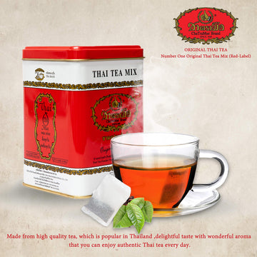 Number One Original Thai Tea Mix Chatramue Thai Tea For Boba Tea, Hot Tea, Iced Tea (Red Label 50 Tea Bags)