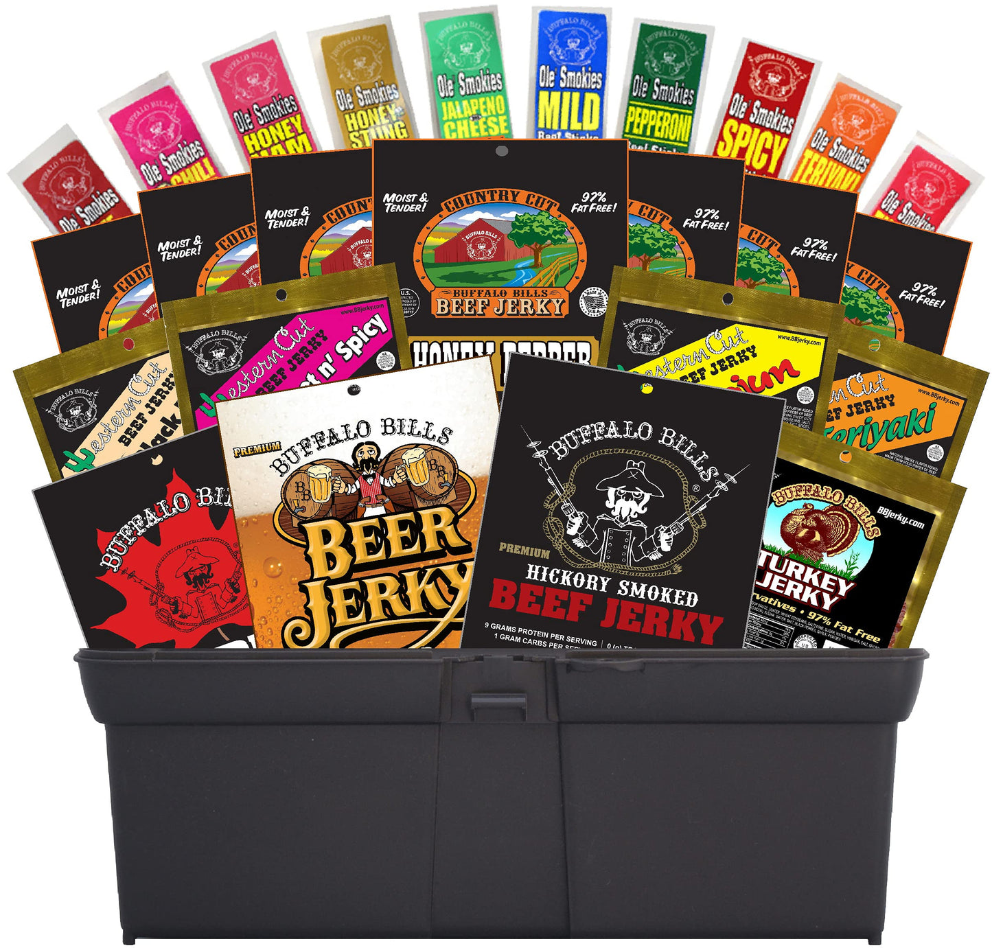 Buffalo Bills Beef Jerky & Beef Stick Sampler Gift Tool Box - 25 Assorted Packs, 1.39 Ounce