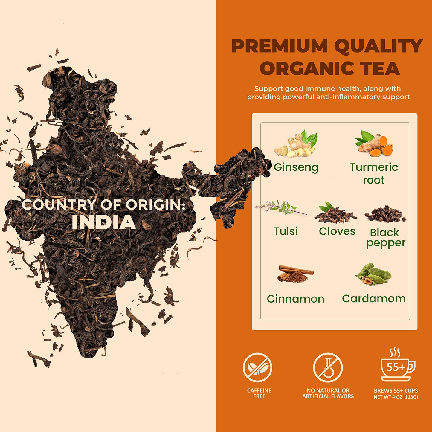 Gardenika Organic Tulsi Turmeric Ginger Loose Leaf Tea - Herbal, Caffeine-Free, Kosher - 4oz