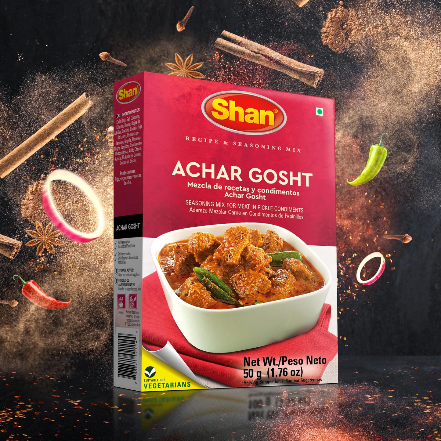 Shan - Achar Gosht Seasoning Mix (50G) - Spice Packets For Meat In Pickle Condiments