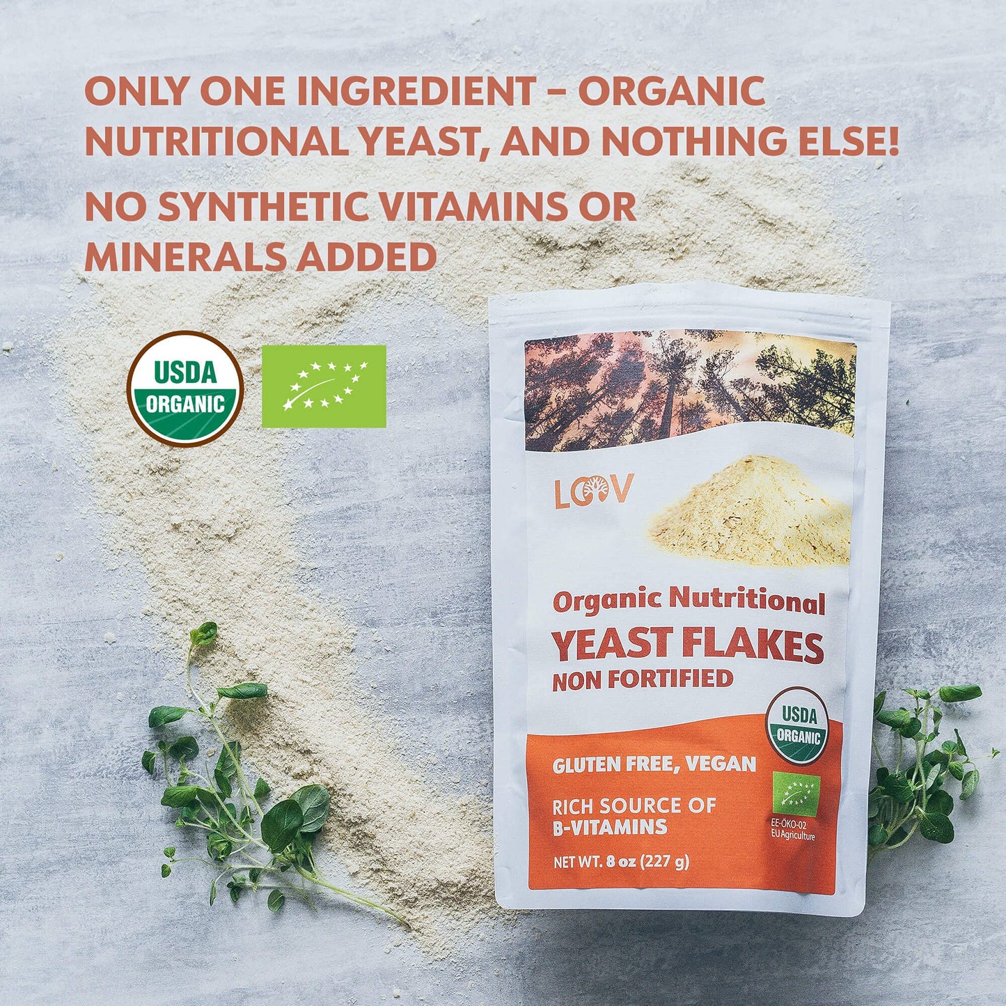 LOOV Organic Non-Fortified Nutritional Yeast Flakes - Vegan, Gluten Free, Non-GMO Unfortified Nooch - Good Source of Natural B-V