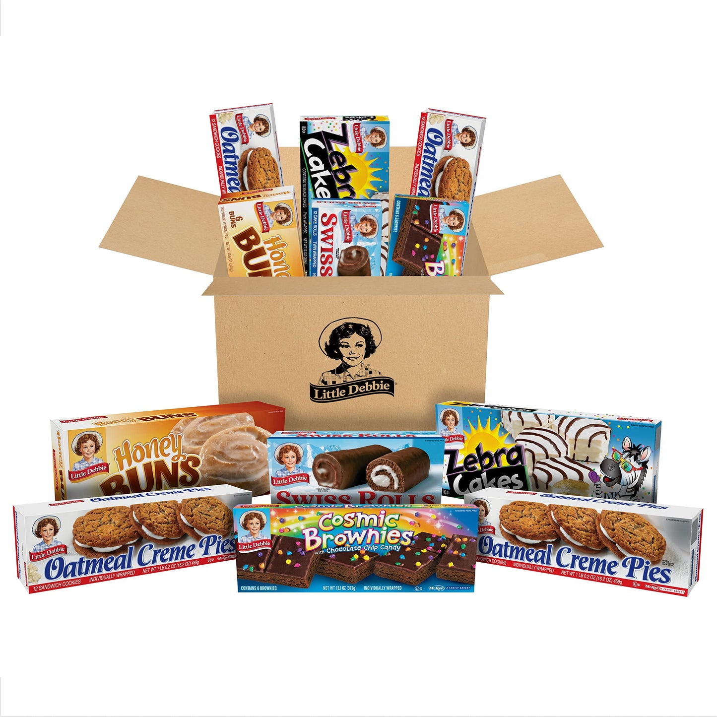 Little Debbie Variety Pack - Zebra Cakes, Cosmic Brownies, Honey Buns, Swiss Rolls, Oatmeal Creme Pies - 6 Piece Set