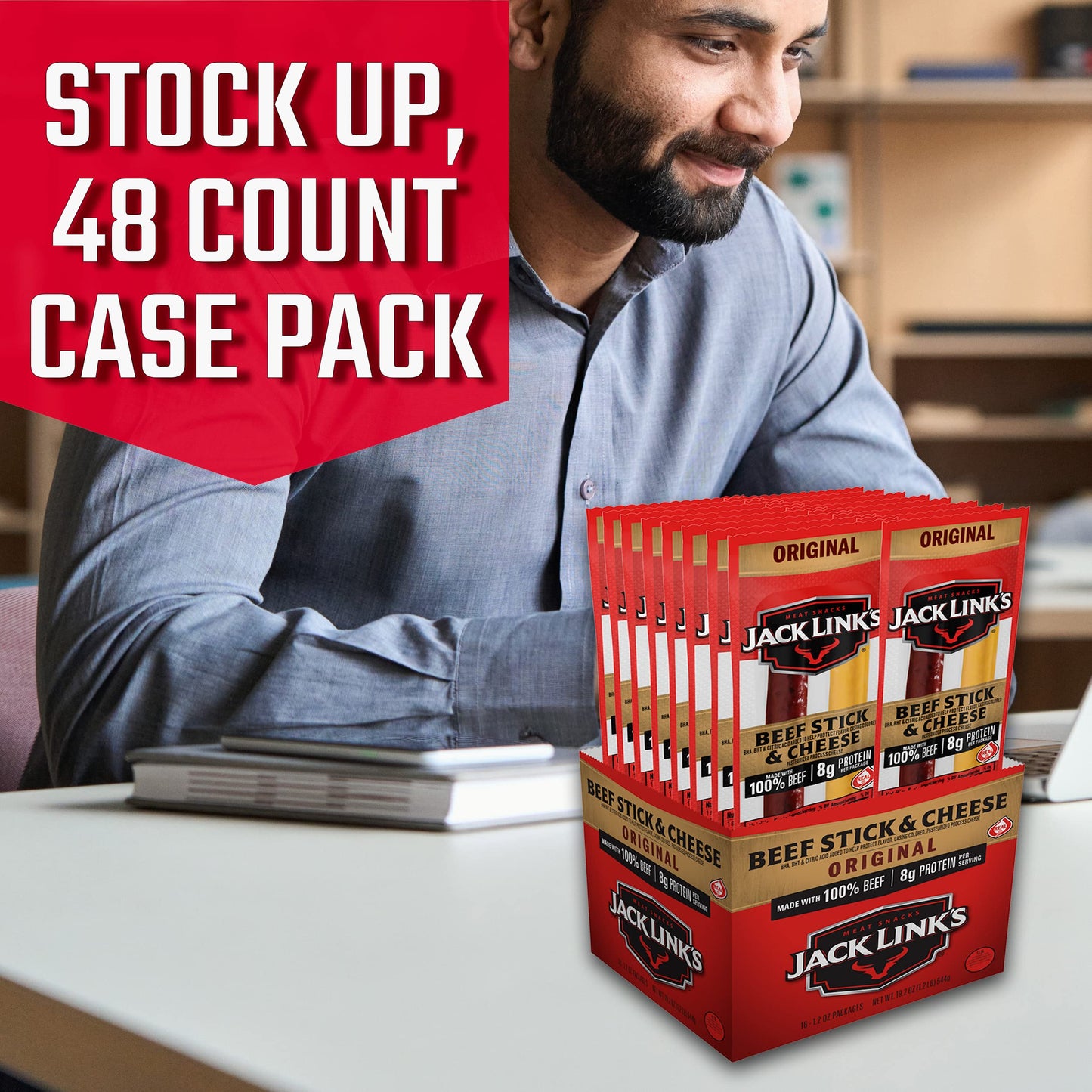 Jack Link'S Original Beef & Cheese Combo Bulk Pack - 100% Beef Stick And Cheese Stick Made With Real Wisconsin Cheese - 8G Prote