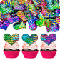 24Pcs Love Heart Cupcake Toppers Sequin Heart Multi Valentines Day Cupcake Picks Decorations For Valentine'S Day Theme Wedding E