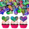 24Pcs Love Heart Cupcake Toppers Sequin Heart Multi Valentines Day Cupcake Picks Decorations For Valentine'S Day Theme Wedding E