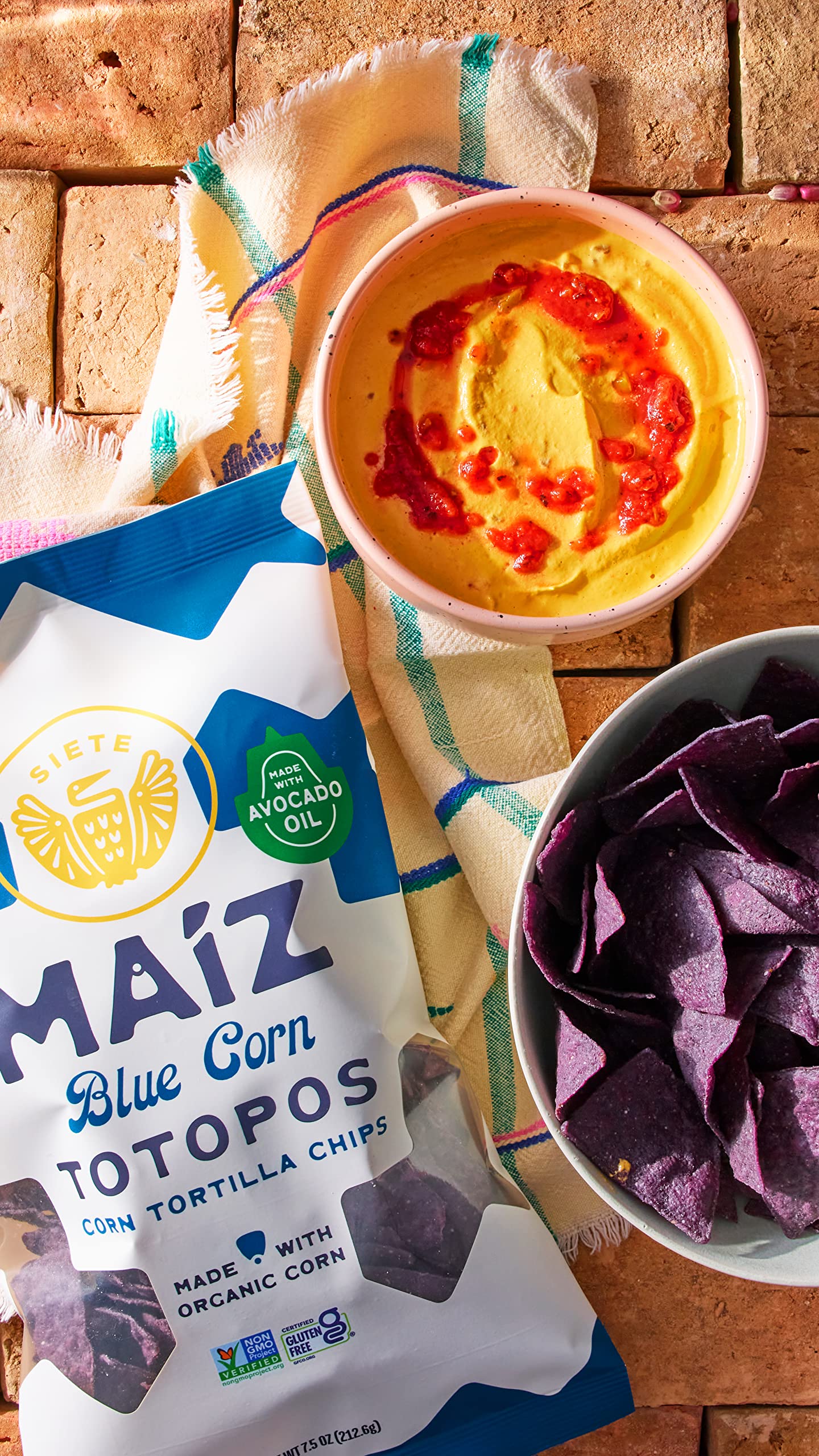 Siete Maiz Totopos Corn Tortilla Chips | Blue Corn | Gluten Free | Vegan Snacks | Non Gmo & Organic Corn Chip | Made With Avocad