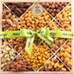 Nut Cravings Gourmet Collection - Diwali & Halloween Treats Mixed Nuts Gift Basket In Reusable Diamond Wooden Tray + Green Ribbo