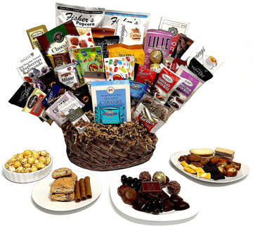 Hand-Crafted 38 Piece Customizable Chocolate Gift Basket Of Gourmet Chocolates, Cookies, And Crunches. Tasty Treats Selected For