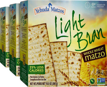 Yehuda Light Whole Wheat Bran Matzo 10.5oz (3 Pack) 4 Grams of Fiber Per Serving | Non GMO | Certified Kosher (Including Passove