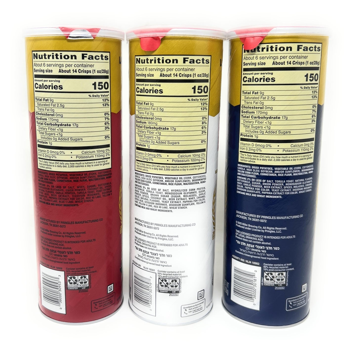 Pringles malt-inspired Potato Chips Variety Set - 3 Flavors (Braised Steak, Chicken, Grilled Brat) - 5.5oz - Pack of 3 Cans