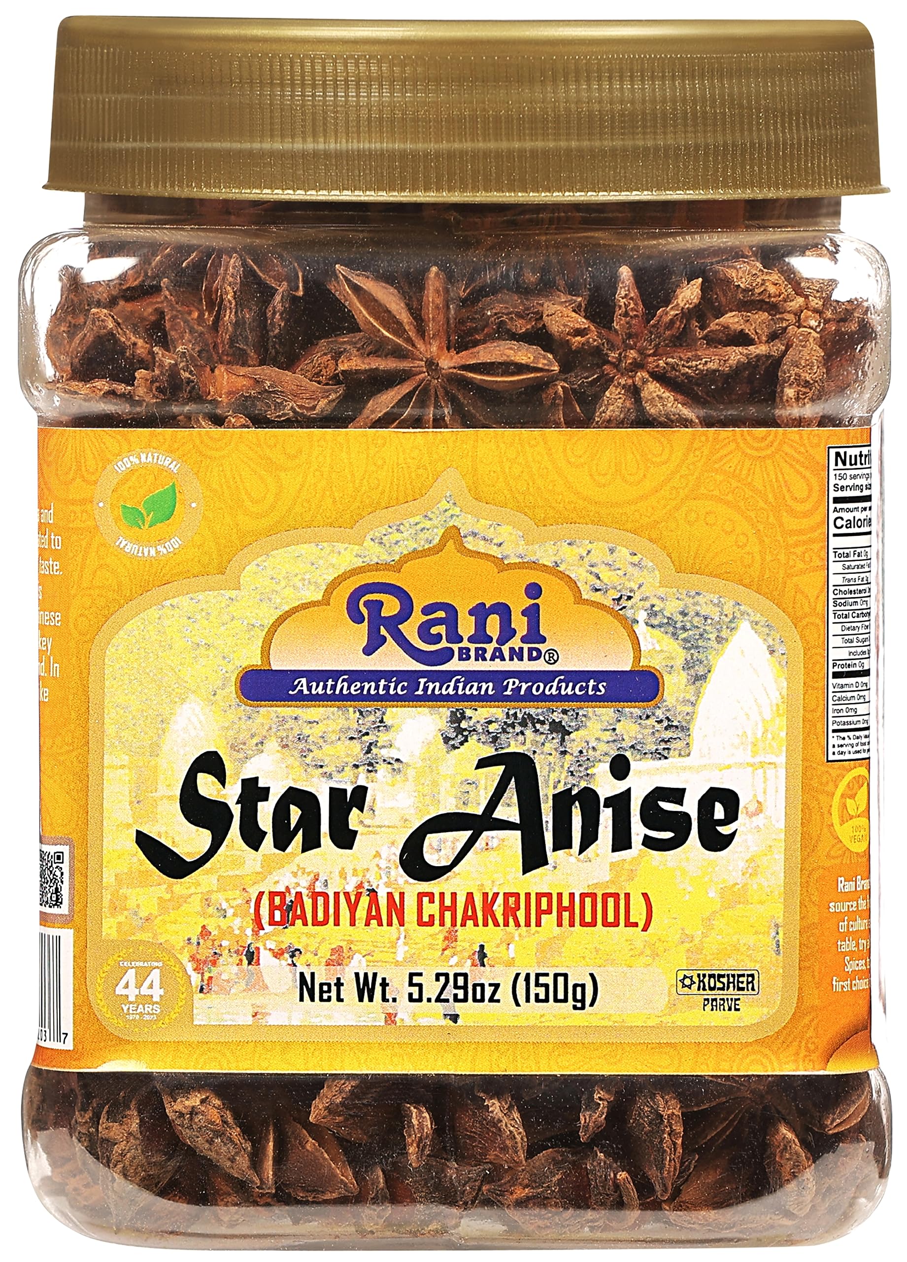 Rani Star Anise Seeds, Whole Pods (Badian Khatai) Spice 5.29oz (150g) PET Jar ~ All Natural | Gluten Friendly | NON-GMO | Kosher