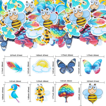 Gyufise 62Pcs Edible Butterfly Tree Cupcake Toppers Bee Bird Theme Birthday Cupcake Toppers Decorations Summer Hawaiian Cupcake