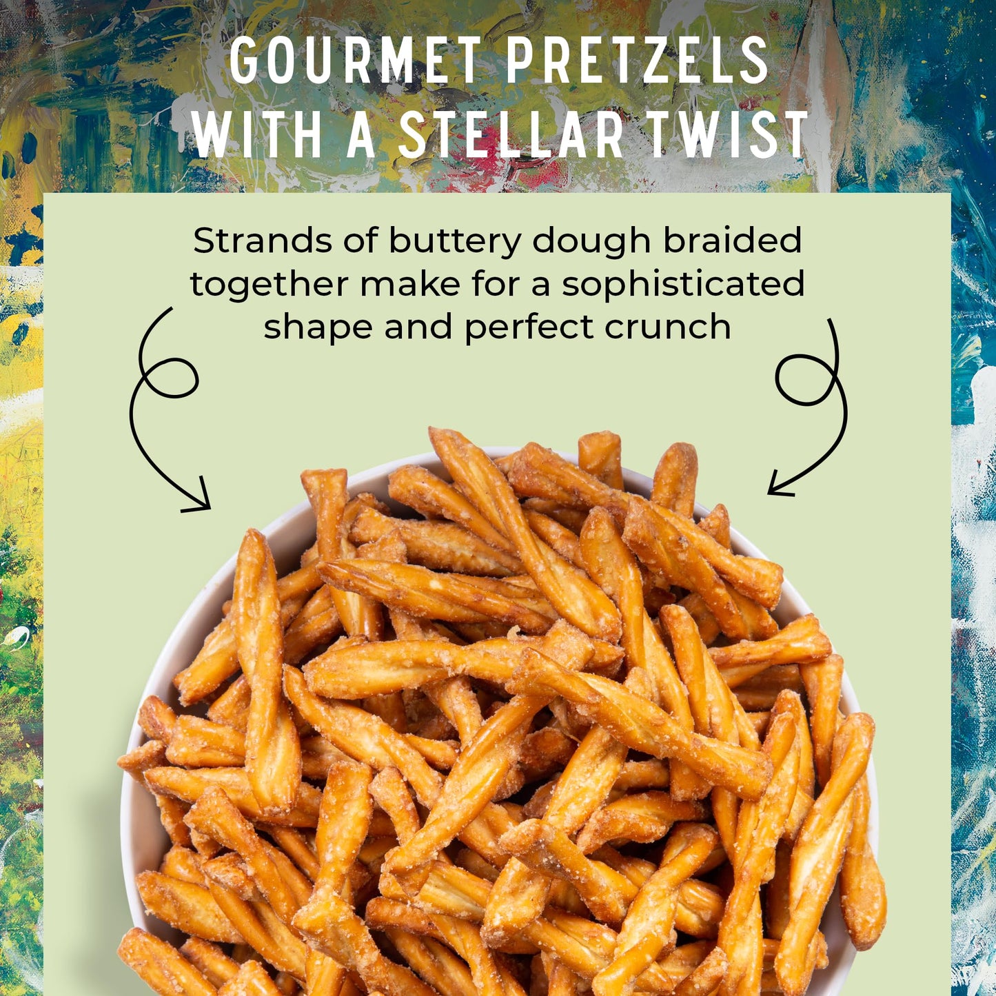 Stellar Pretzel Braids, Bold & Herby Roasted Onion And Garlic, 6 Large Snack Bags (5 Oz Each) Vegan Pretzel Rods, Sticks