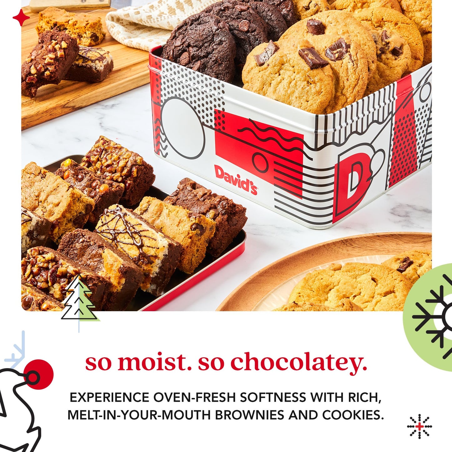 Davids Cookies Cookies & Brownies Assortment - Freshly Baked Gourmet Holiday Treats - Festive Bakery Dessert Gift Box - Assorted