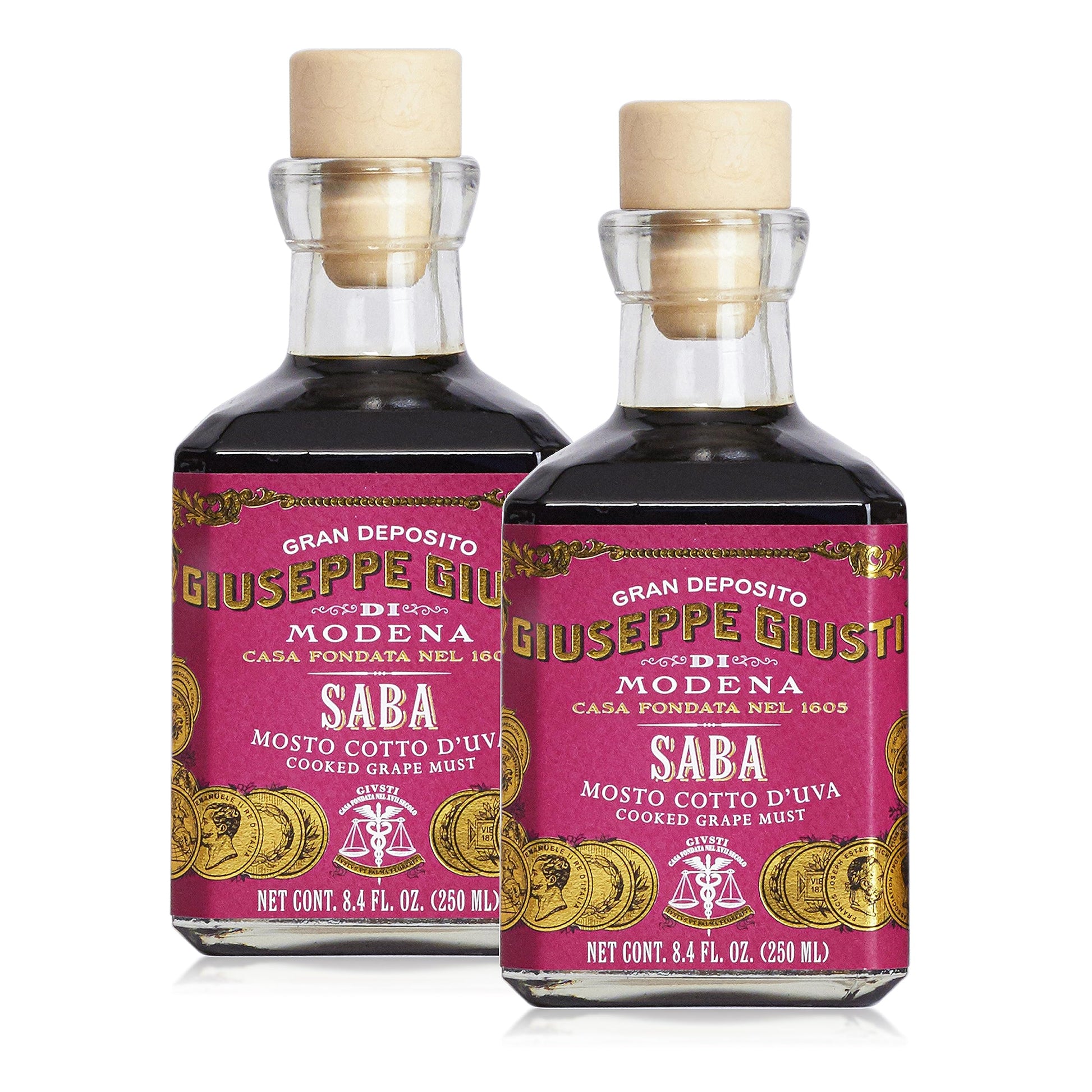 Giuseppe Giusti Saba Italian Grape Must Vinegar Made In Modena, Italy - Gourmet Gift, Sweet And Fruity Flavor, 250Ml Bottle (2 P